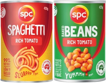 Coles Spc baked beans or spaghetti 420g-425g offer