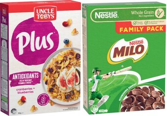 Coles Uncle tobys plus 690g-820g or nestlé milo cereal 700g offer