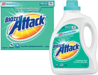 Coles Biozet attack laundry liquid 1.8 litre-2 litre or powder 2kg offer