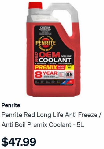 SuperCheap Auto Penrite Red Long Life Anti Freeze/ Anti Boil Premix Coolant - 5L offer