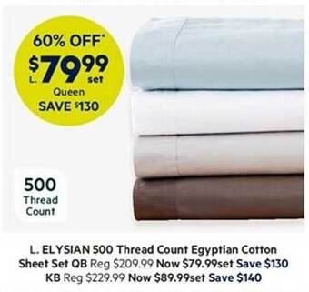 Harris Scarfe Elysian 500 thread count egyptian cotton sheet set offer