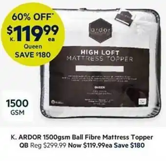 Harris Scarfe Ardor 1500gsm ball fibre mattress topper offer