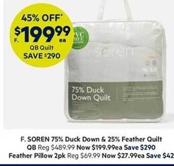 Harris Scarfe Soren 75% duck down & 25% feather quilt offer
