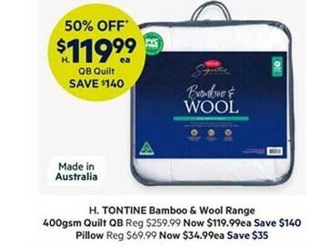 Harris Scarfe Tontine bamboo & wool range 400gsm quilt offer