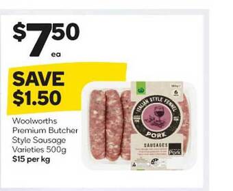 Woolworths Woolworths premium butcher style sausage offer