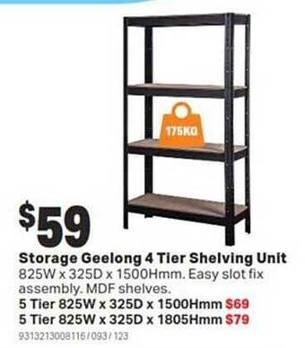 Mitre 10 Storage geelong 4 tier shelving unit offer