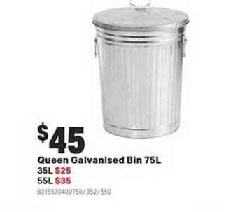 Mitre 10 Queen galvanised bin 75l offer