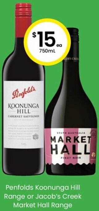 The Bottle O Penfolds Koonunga Hill Range Or Jacob's Creek Market Hall Range offer