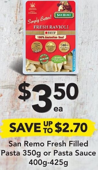 Drakes San Remo Fresh Filled Pasta 350g Or Pasta Sauce 400g-425g offer