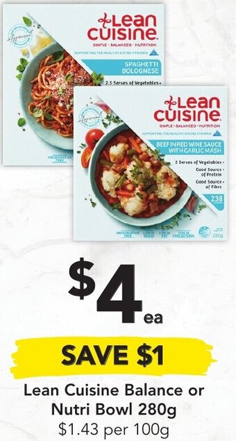 Drakes Lean Cuisine Balance Or Nutri Bowl 280g offer