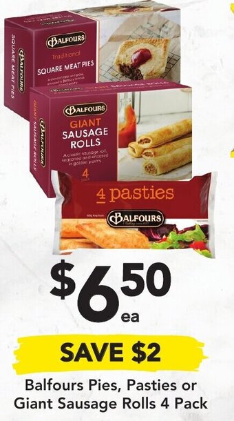 Drakes Balfours Pies, Pasties Or Giant Sausage Rolls 4 Pack offer