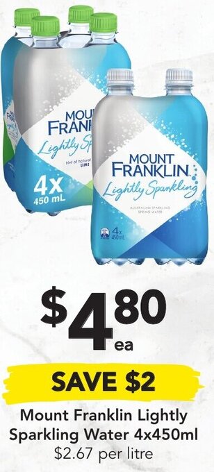 Mount Franklin Lightly Sparkling Water 4x450ml