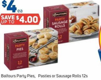 Foodland Balfours Party Pies, Pasties Or Sausage Rolls 12s offer
