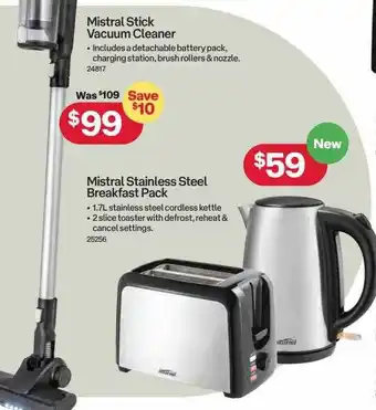 Australia Post Mistral stick vacuum cleaner mistral stainless steel brekfast pack offer