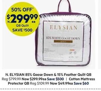 Harris Scarfe Elysian 85% goose down & 15% feather quilt qb offer