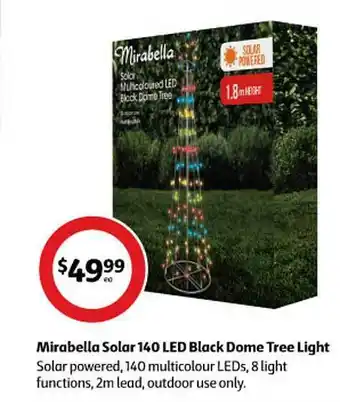 Coles Mirabella solar 140 led black dome tree light offer