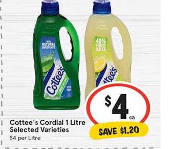 IGA Cottee's cordial 1 litre offer