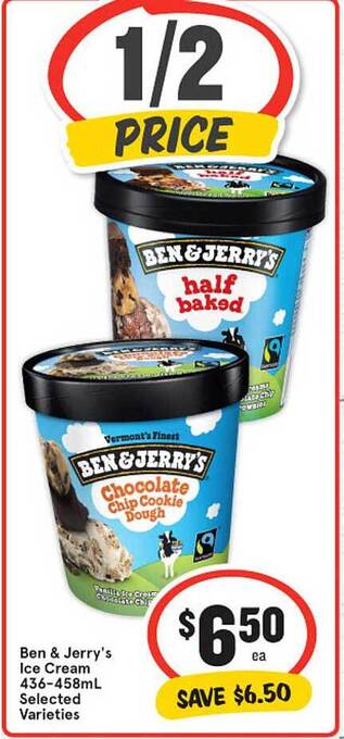 IGA Ben & jerry's ice cream 436-458ml offer