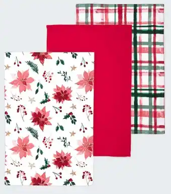3 pack poinsettia berry tea towels