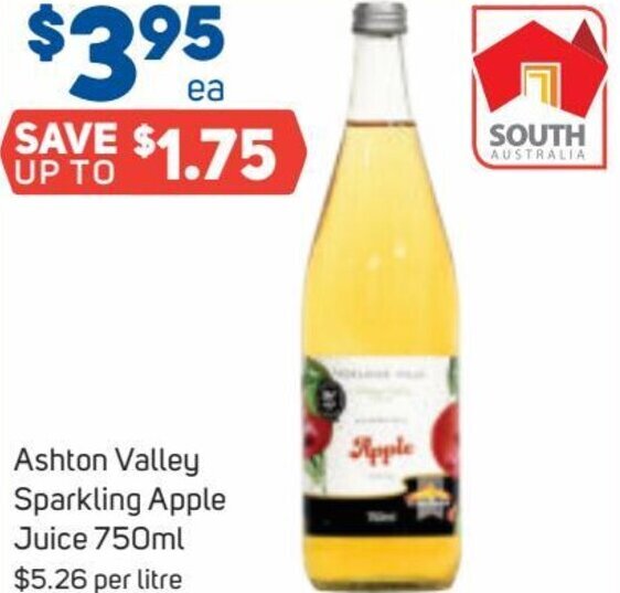Ashton Valley Sparkling Apple Juice 750ml offer at Foodland