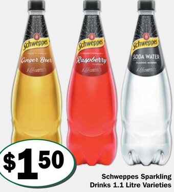 Friendly Grocer Schweppes Sparkling Drinks 1.1 Litre Varieties offer