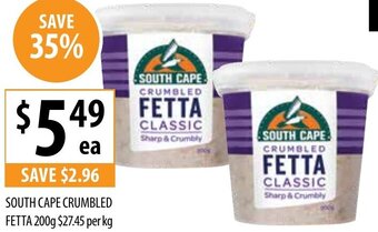 Supabarn South Cape Crumbled Fetta 200g offer