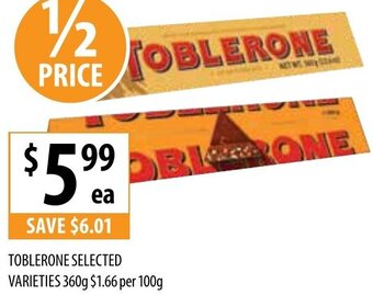 Supabarn Toblerone Selected Varieties 360g offer