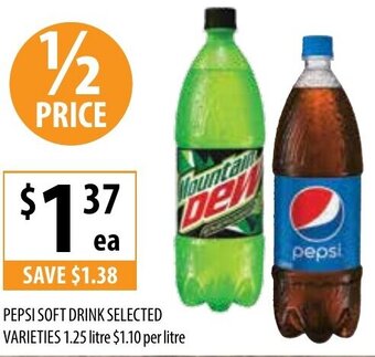 Supabarn Pepsi Soft Drink Selected Varieties 1.25 Litre offer