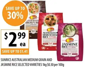 Supabarn Sunrice Australian Medium Grain And Jasmine Rice Selected Varieties 1Kg offer