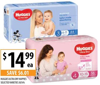 Supabarn Huggies Ultra Dry Nappies Selected Varieties 30/54's offer