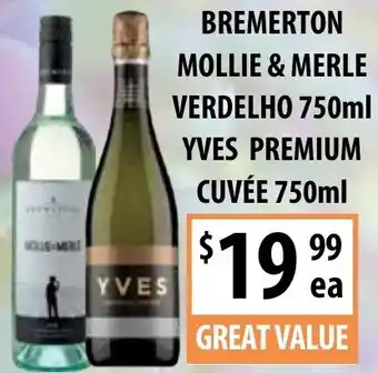 Bremerton Mollie & Merle Verdelho 750ml Yves Premium Cuvée 750ml