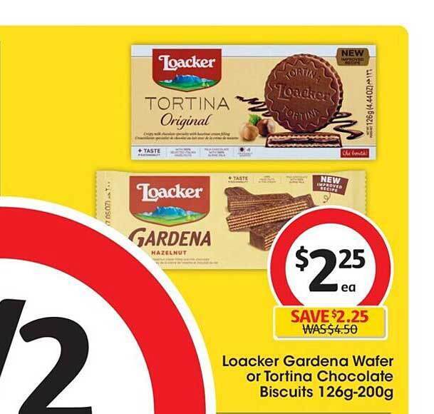 Loacker gardena wafer or tortina chocolate biscuits offer at Coles