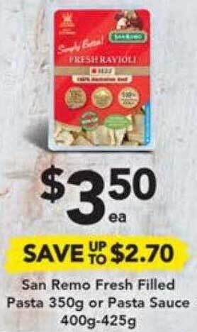 Drakes San remo fresh filled pasta or pasta sauce offer
