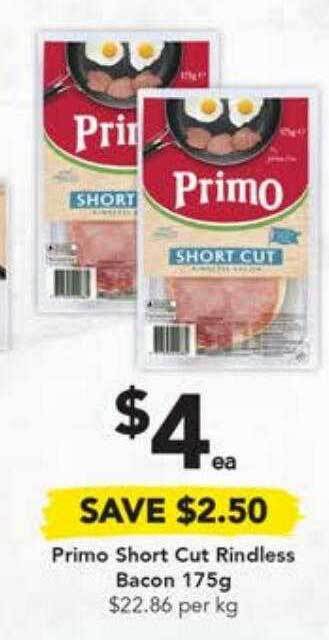 Drakes Primo short cut rindless bacon offer