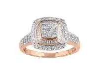 Bevilles Jewellery Brilliant Baguette Square Look Ring with 1.00ct of Diamonds in 9ct Rose Gold offer