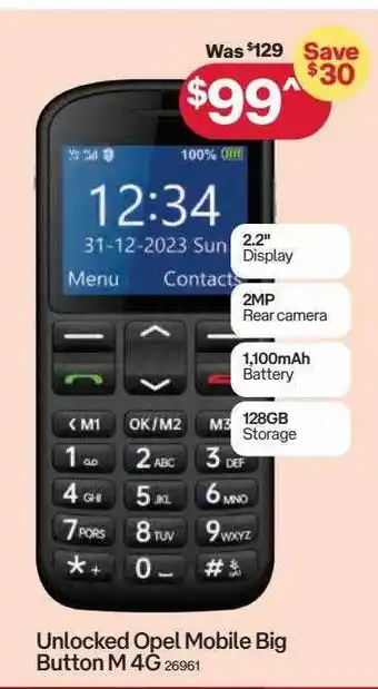 Australia Post Unlocked opel mobile big button m 4g offer