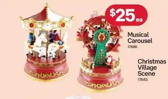 Musical carousel christmas village scene