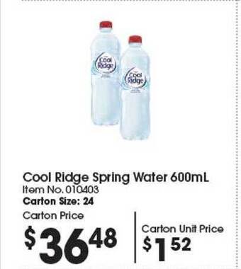 Campbells Wholesale Cool ridge spring water 600ml offer