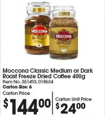 Moccona classic medium or dark roast freeze dried coffee