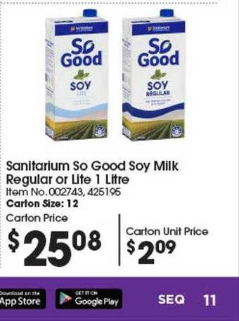 Campbells Wholesale Sanitarium so good soy milk regular or lite offer
