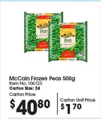 Campbells Wholesale Mccain frozen peas offer