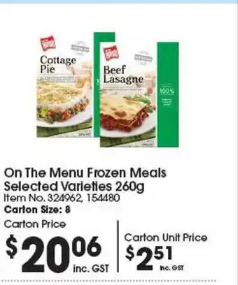 Campbells Wholesale On the menu frozen meals selected varieties offer