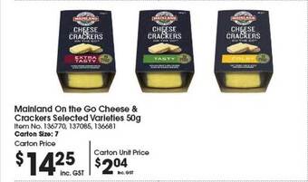 Campbells Wholesale Mainland on the go cheese & crackers selected varieties offer