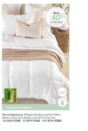 Pillow Talk Eco living luxury 350gsm bamboo quilt by hilton offer