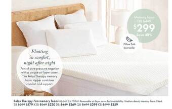 Pillow Talk Relax therapy 7cm memory foam topper by hilton offer