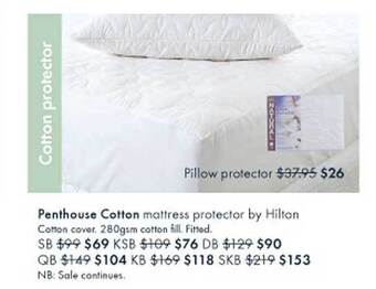 Pillow Talk Penthouse cotton mattress protector by hilton offer