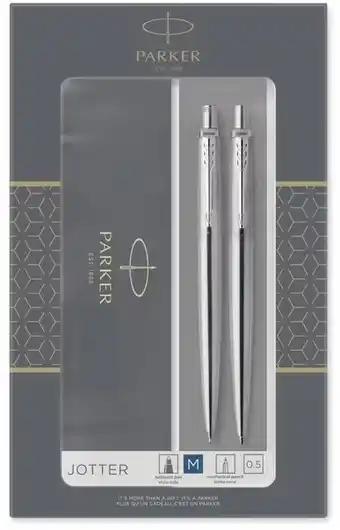 Officeworks Parker jotter ballpoint pen & pencil steel/chrome gift set offer