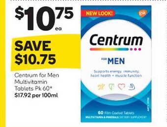 Woolworths Centrum for men multivitamin tablets pk 60 offer