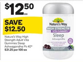 Woolworths Nature's way high strength adult vita gummies sleep ashwagandha pk 40 offer
