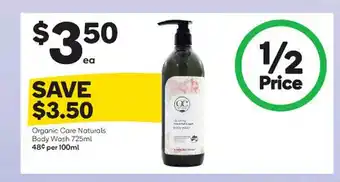 Woolworths Organic care naturals body wash offer